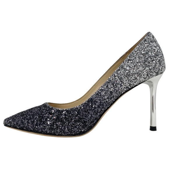 Jimmy Choo Romy 85 Fireball Navy Silver Ombre Glitter Pointed Toe Stiletto Pumps - Picture 3 of 10